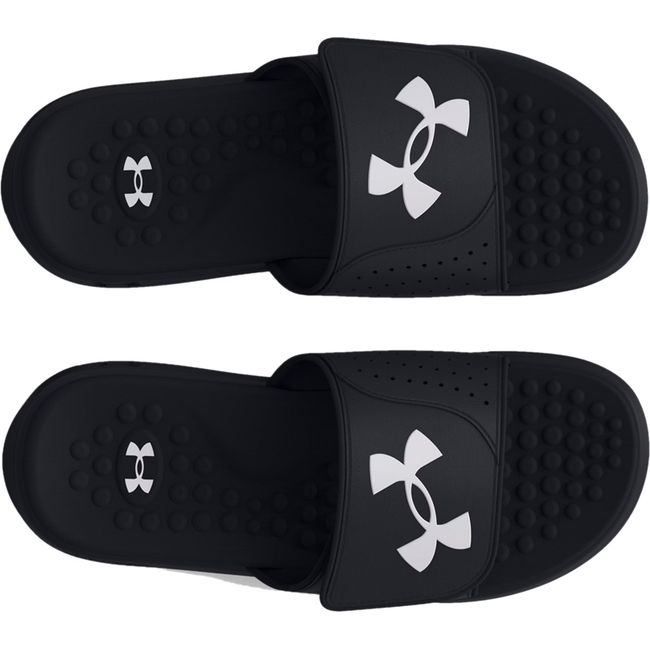 Top down view of Kids Under Armour Ignite Pro Slide in black with velcro strap