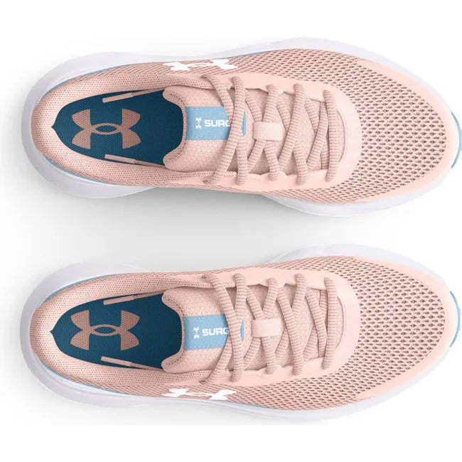 Pair of Kids Under Armour Surge 3 Running Shoes in mesh Orange Dream color