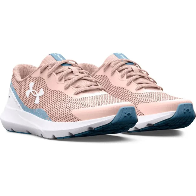 Pair of Kids Under Armour Surge 3 Running Shoes in mesh Orange Dream color