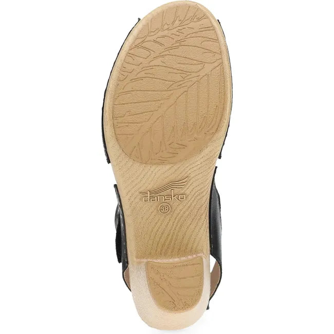 Sole of Women's Dansko Tamra Heel in Black Pull Up leather with velcro backstrap