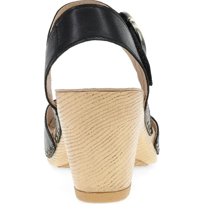 Heel of Women's Dansko Tamra Heel in Black Pull Up leather with velcro backstrap