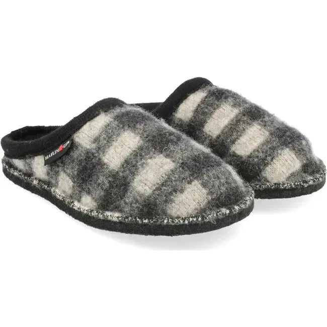 Haflinger Women&#39;s Plaid Slipper Black/White 312015-53