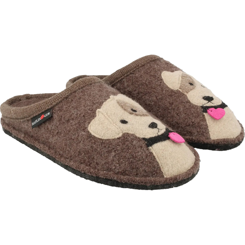 Haflinger Women's Rudi Slipper in Smokey Brown, side view