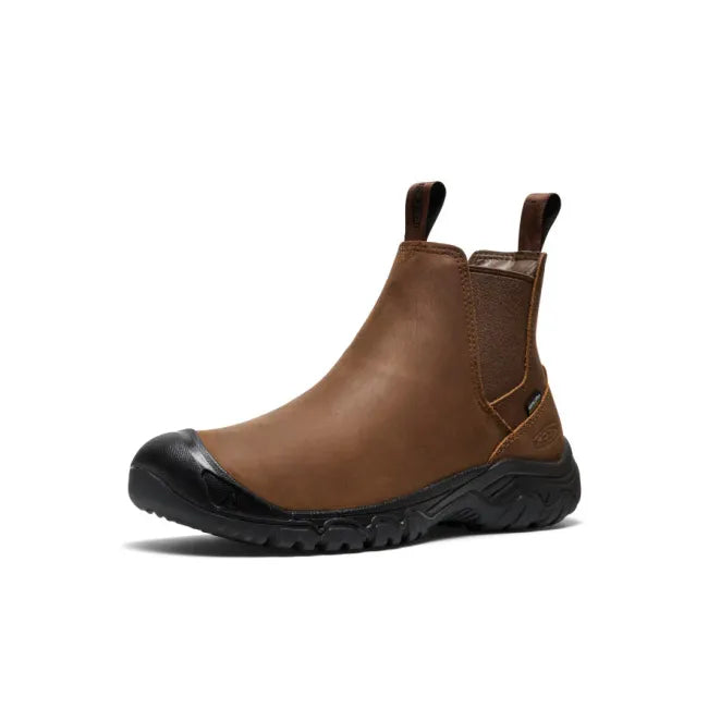 Front angled view of Keen Men's Anchorage IV Waterproof Boot in Dark Earth Brown