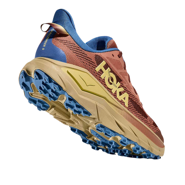Angled Heel of Hoka Men's Challenger 8 Trail Running Shoe in Maple Cardamom 