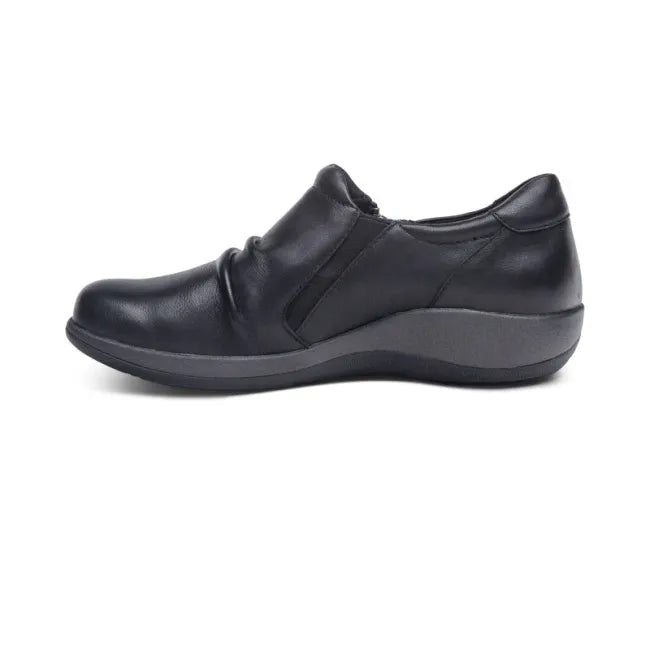 Medial side of Aetrex Women's Katie Shoe in Black Leather