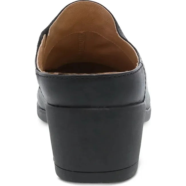 Back view of Women's Dansko Carrie Heel in black leather