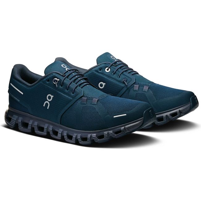 Pair of Men's On Running Cloud 6 Running Shoes in Midnight Ink with slip on speed lacing