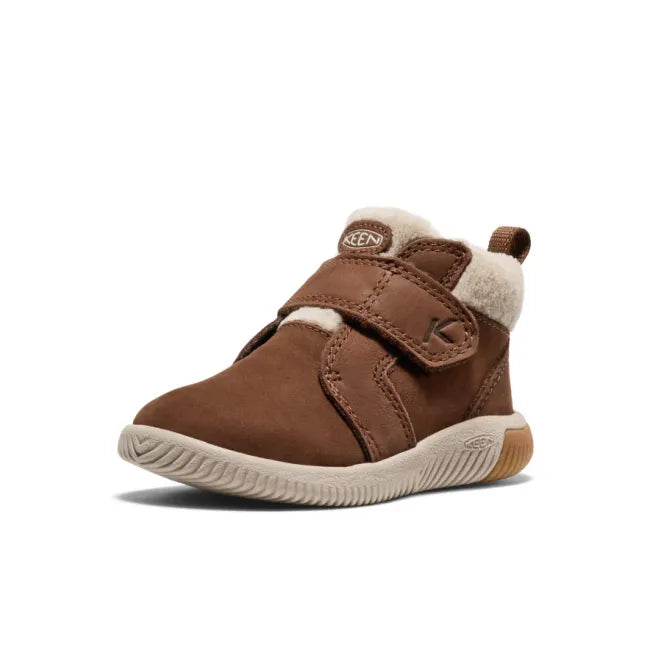 Front angled view of KEEN Toddlers’ KNX Middie Boot in brown with velcro strap