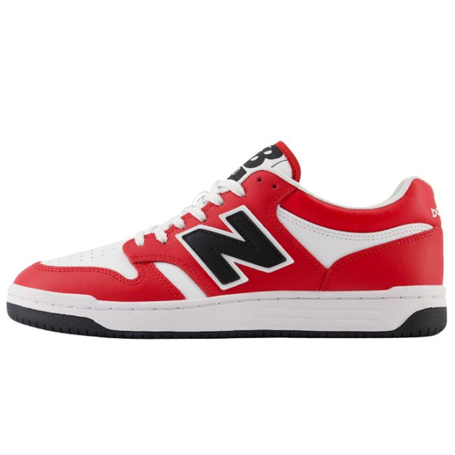 Medial side of New Balance Unisex 480 Lifestyle Shoe in team red, white, and black