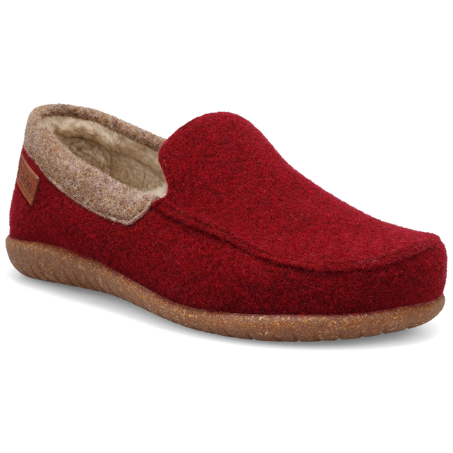 Taos Woolfer wool loafer in cranberry red, three quarter view