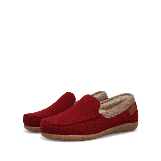 Pair of Taos Woolfer loafers in cranberry red wool