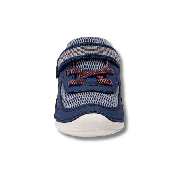 Front of Stride Rite Kids' Soft Motion Turbo 2.0 Sneaker in Navy, Grey, and Orange