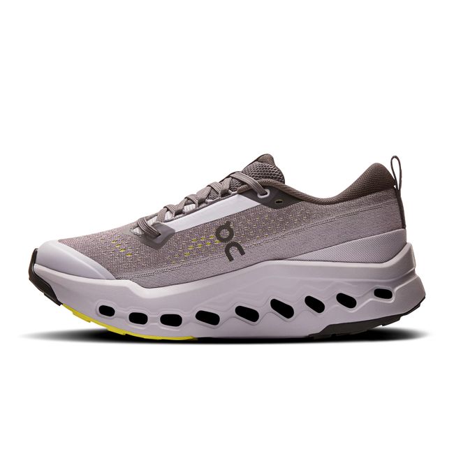 Medial side of Women's On Running Cloudsurfer Trail 2 Trail Running Shoe in Iron grey, Lilac purple
