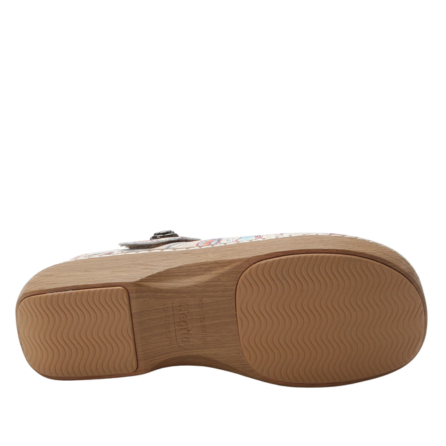 Tan slip resitant sole of Alegria Women's Onika Mary Jane Shoes in Ethereal Floral