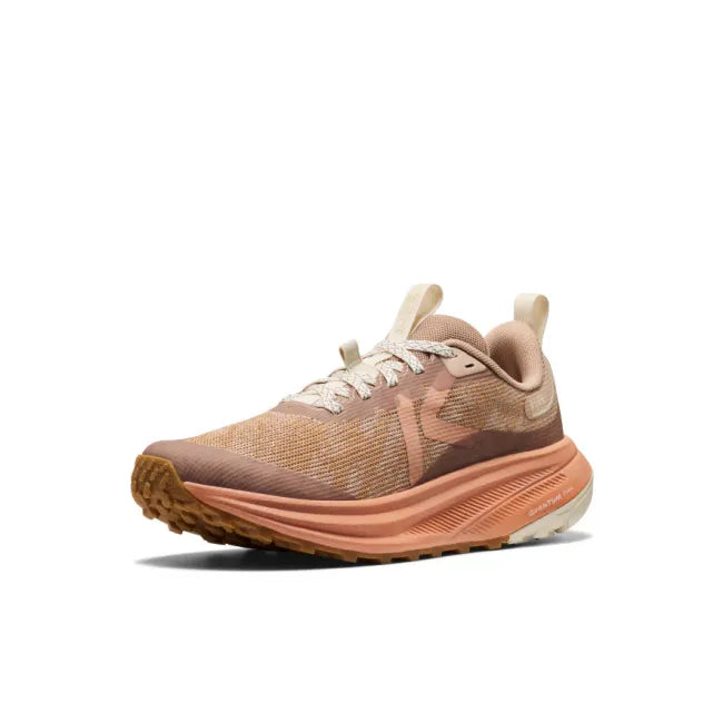 Front of KEEN Women&#39;s Roam Trail Running Shoe in taupe and orange