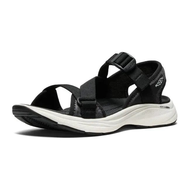 Front angled view of Women's Keen Leiki Sandal in black star white colorway