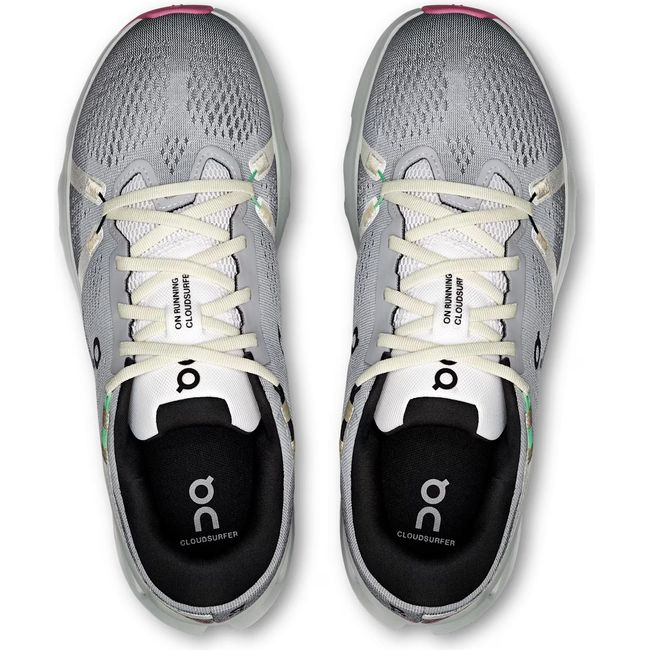 Top down view of Men's On Running Cloudsurfer 2 Running Shoes in White Mineral gray
