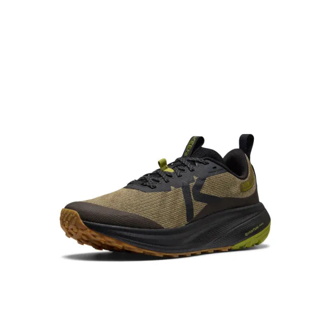 Front of KEEN Men's Roam Trail Running Shoe in olive green and gold