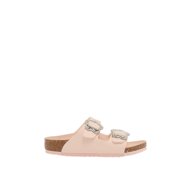Side of Birkenstock Girls' Arizona in Light Rose Flower Buckle