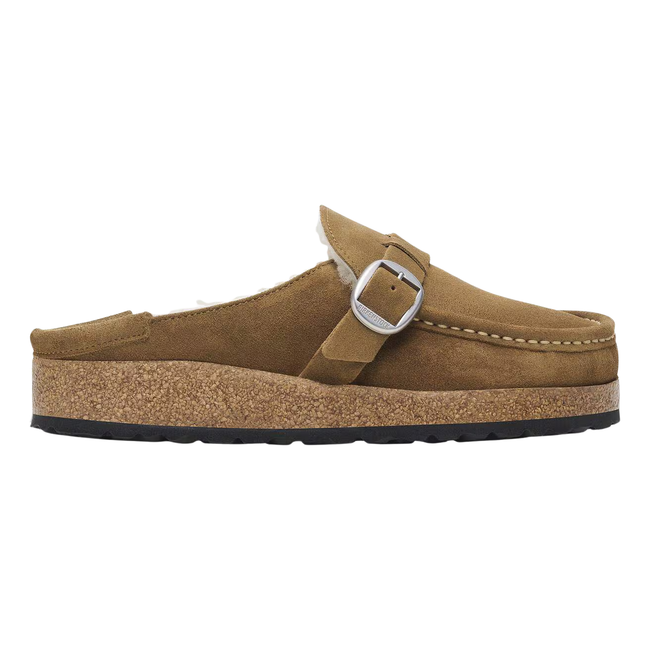Side of Birkenstock Women's Buckley Shearling Clog in Dark Tea