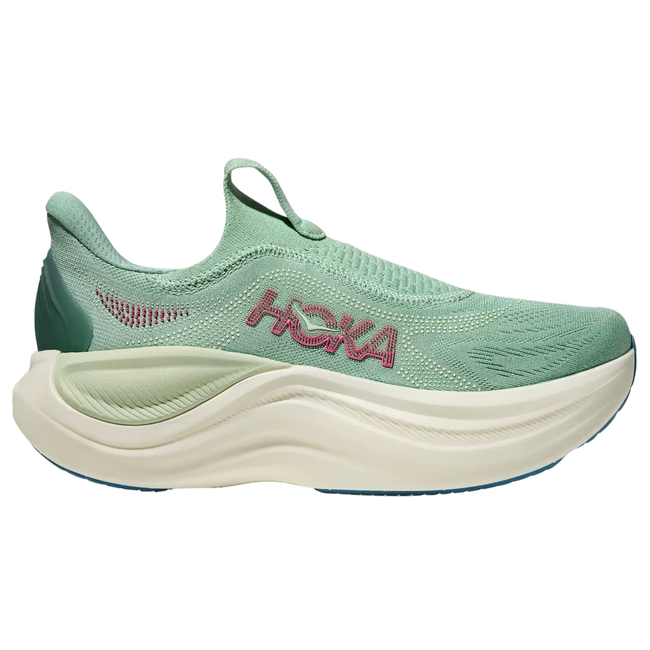 Side of Hoka Women's Skyward Laceless Active Recovery Shoe in Jadeite Green