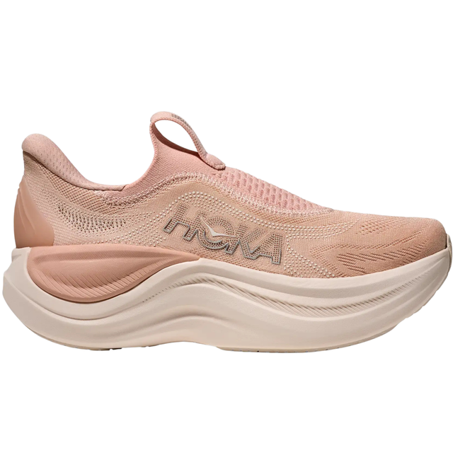 Side of Hoka Women's Skyward Laceless Active Recovery Shoe in Rose Latte Pink