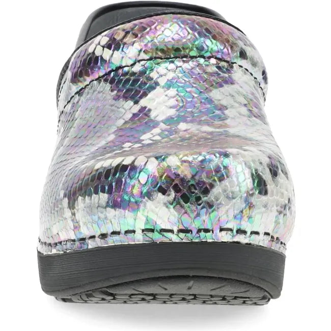 Dansko XP 2.0 clog in snake-print leather, front view