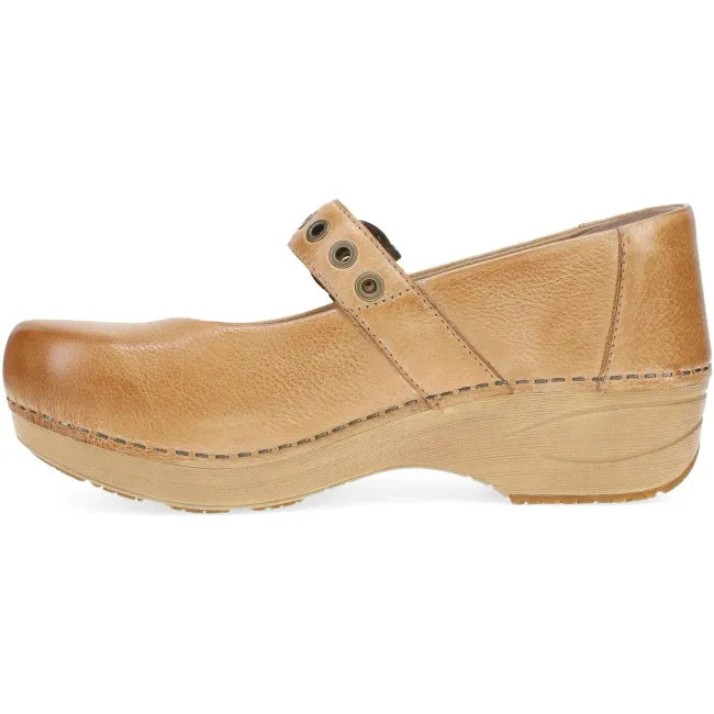 Dansko XP 2.0 Mary Jane clog in honey distressed leather, side profile