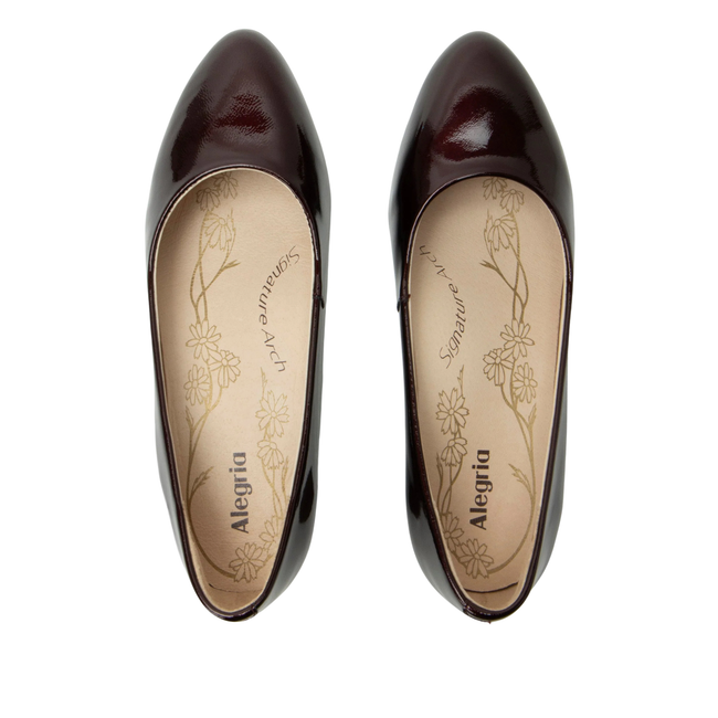 Upper of Alegria Women's Lisah Heels in Jam Burgundy Patent Leather