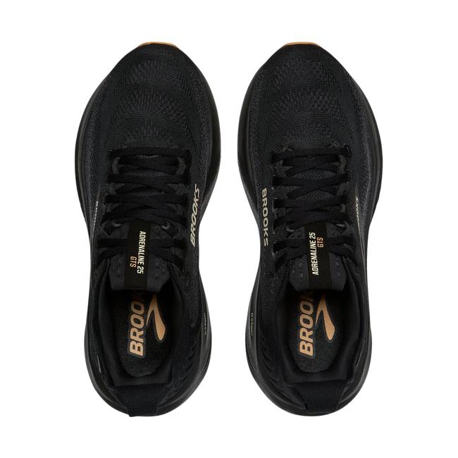Upper of Brooks Men's Adrenaline GTS 25 Running Shoe in Black and Biscuit Tan