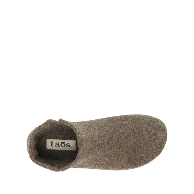 Top down view of slip on Women's Taos Good Wool Slipper Boot in brown olive wool