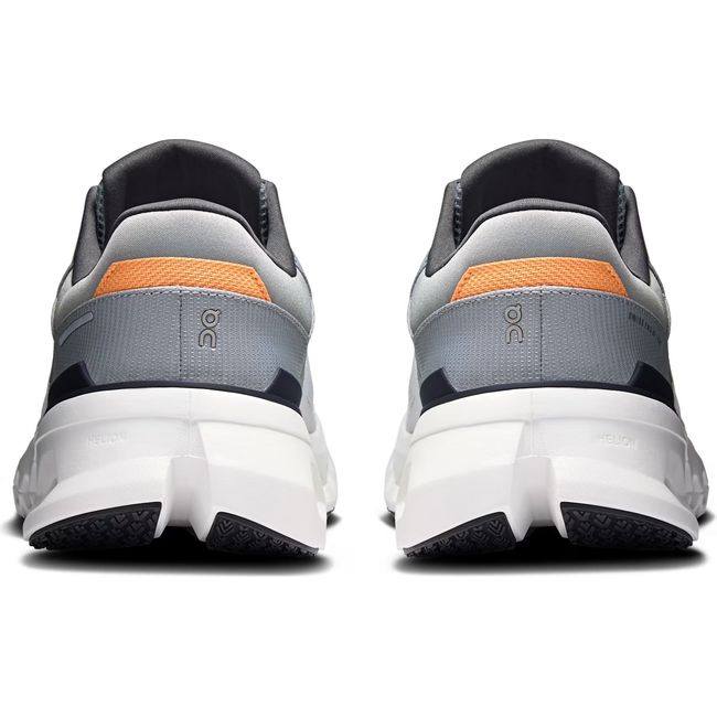 Heels of Men's On Running Cloudrunner 2 Running Shoes in Wolf Grey and Ivory with orange accents