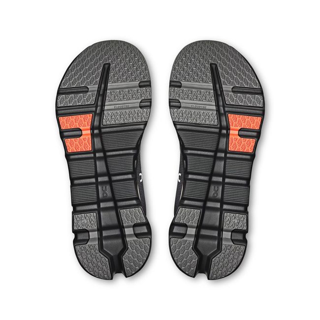 Sole of On Running Men's Cloudrunner 2 Running Shoes in Rock Gray and Tangerine orange