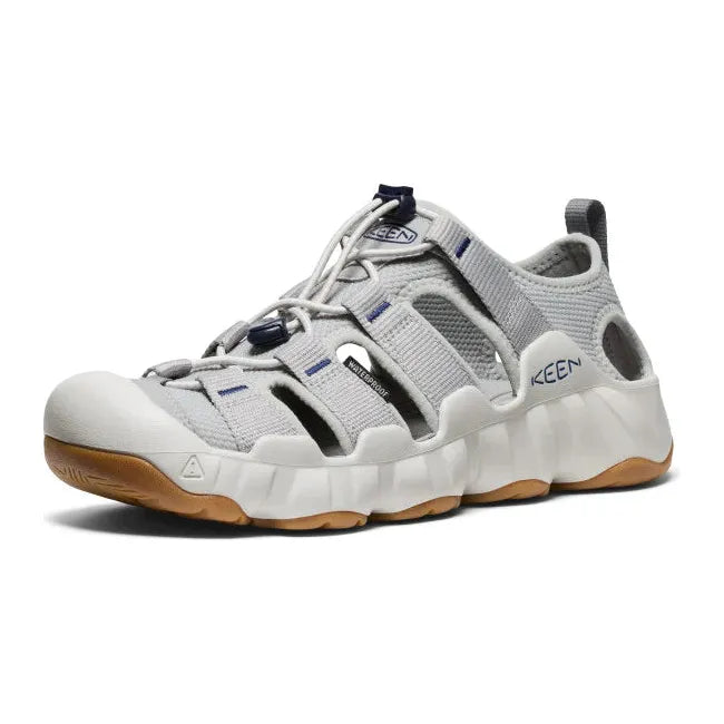 Front angled view of Men&#39;s KEEN Hyperport H2 closed toe sandal in alloy gray