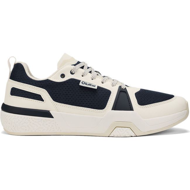 Lateral side of Men's Olukai Anau Court Shoe in Mood Indigo and Bright White