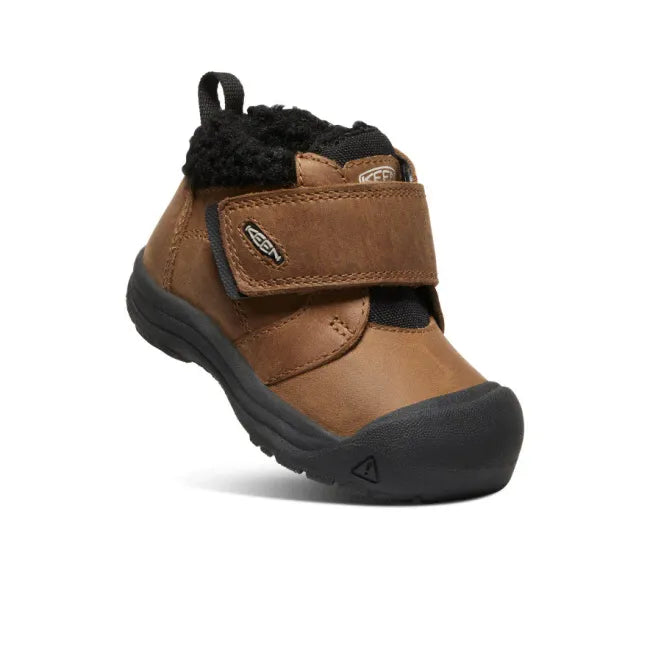 Angled view of Keen Infant Kids' Kootenay IV Mid Boot in Toasted Coconut Brown Vapor