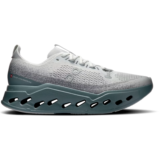 Side of On Running Men's Cloudsurfer Max Running Shoe in Olive Iceberg