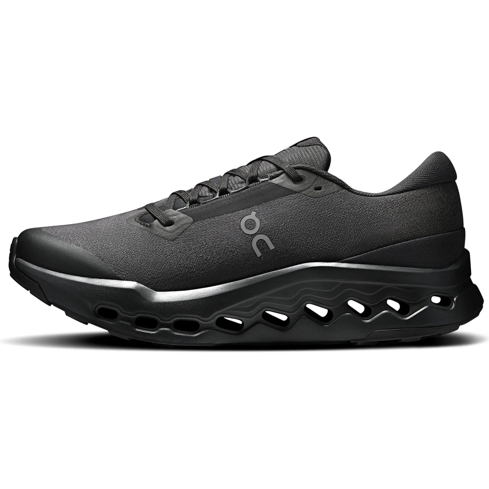 Medial side of On Running Men's Cloudsurfer Trail 2 Waterproof Trail Running Shoe in Black