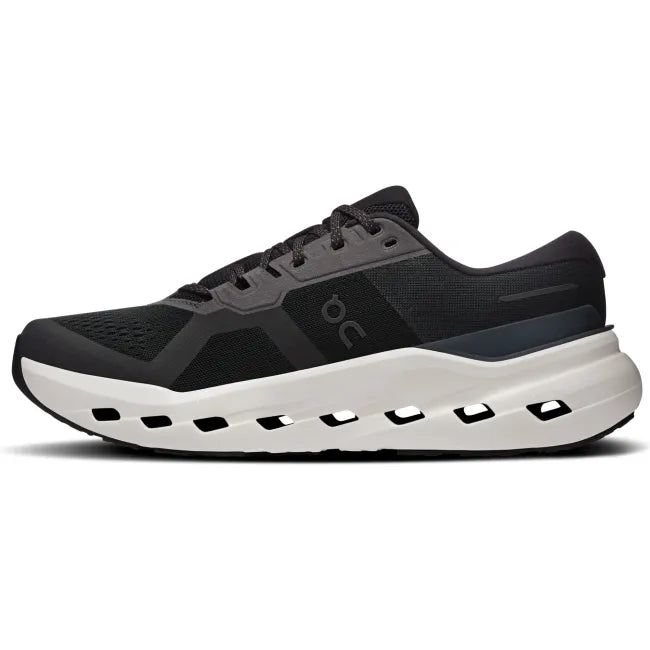 Medial side of On Running Men's Cloudrunner 3 Running Shoe in Black/Ivory
