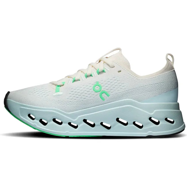 Medial side of On Running Women's Cloudsurfer Max Running Shoe in Ivory/Flurry
