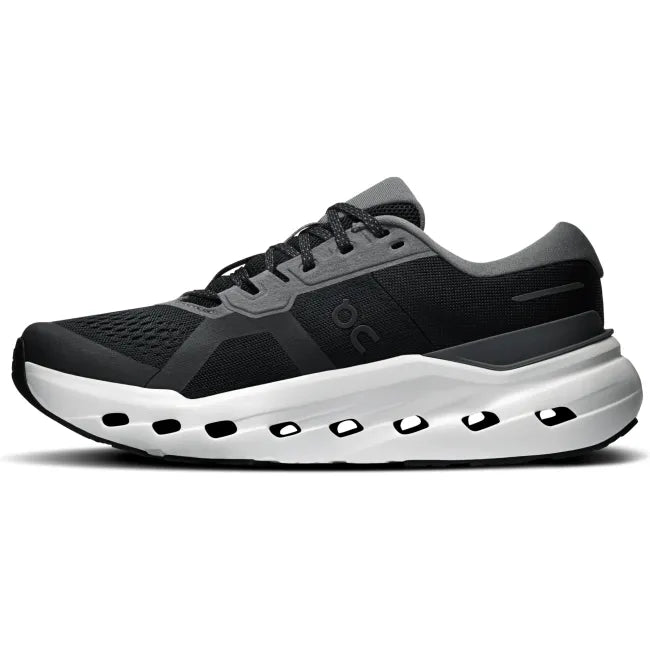 Medial side of On Running Women's Cloudrunner 3 Running Shoe in Black/Ivory