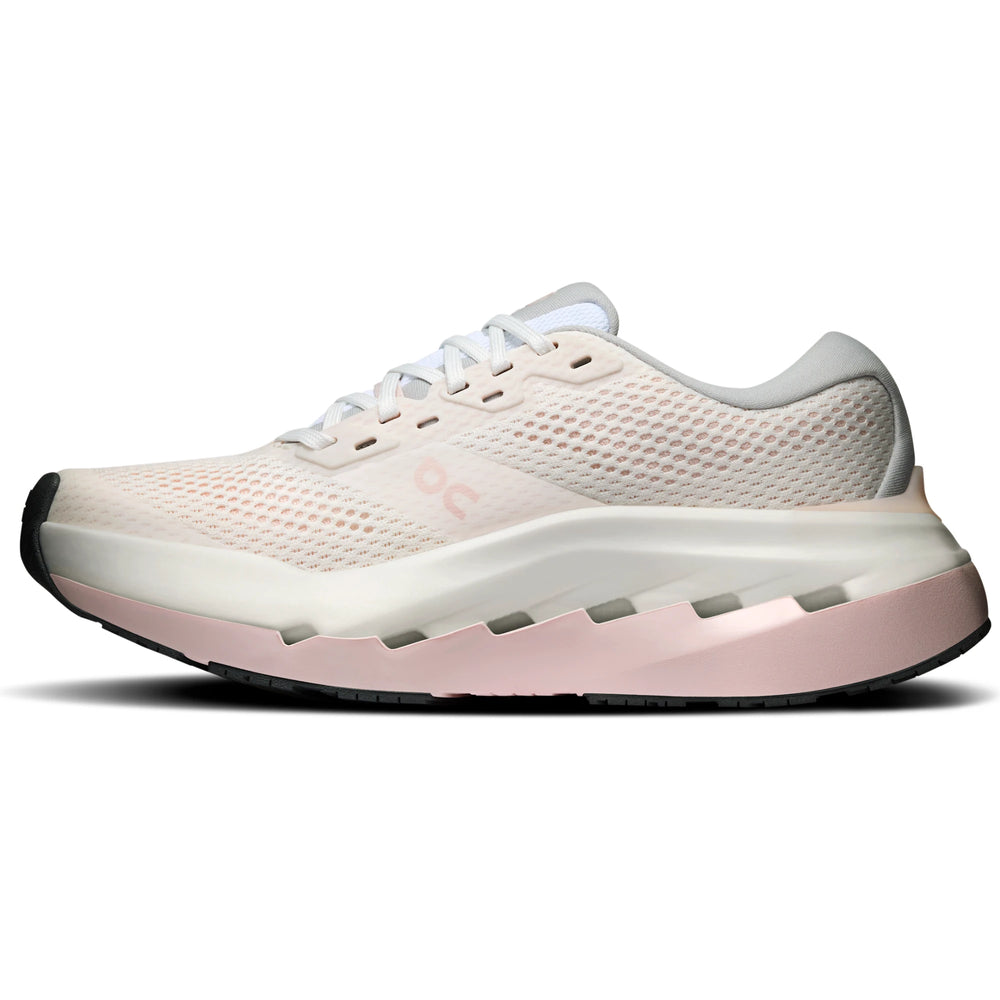 Medial side of On Running Women's Cloudrunner 3 Max Running Shoe in White/Salt