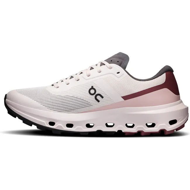 Medial side of On Running Women's Cloudvista 3 Trail Running Shoe in Oyster/Barberry