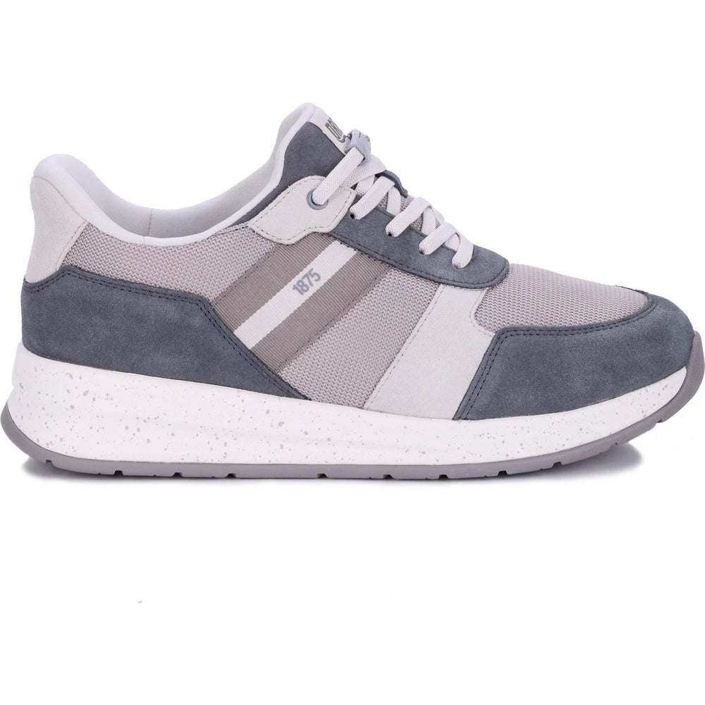 Lateral side of Drew Men's Connor Sneaker in Grey Suede Combo