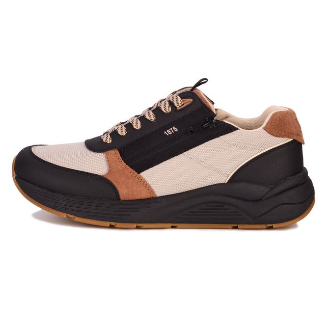 Lateral side of Drew Men's Miller Sneaker in Tan Suede Combo