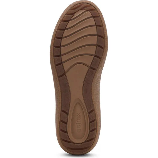 Tan sole of Women's Aetrex Morgan Arch Support Retro Sneaker in Birch