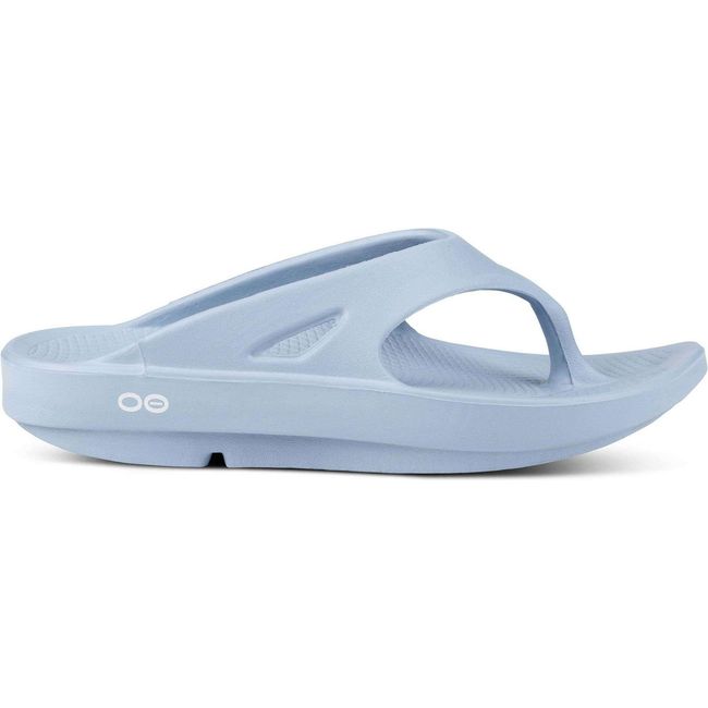 Lateral side of Unisex OOFOS OOriginal Flip Flop in neptune blue