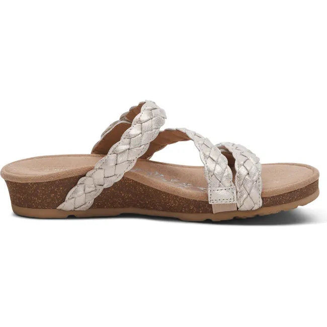 Medial side of Women's Aetrex Josie Arch Support Slide Sandal in Champagne with adjustable straps