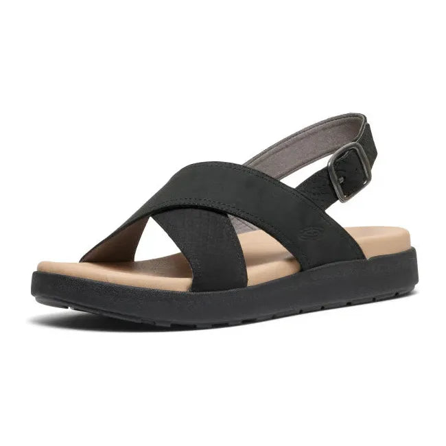 Front angled view of KEEN Women's Elle Luxe Cross Strap Sandal in Black